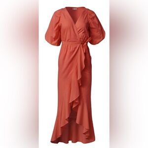 NEW VENUS Elegant Coral Ruffles True Wrap Dress Sz12